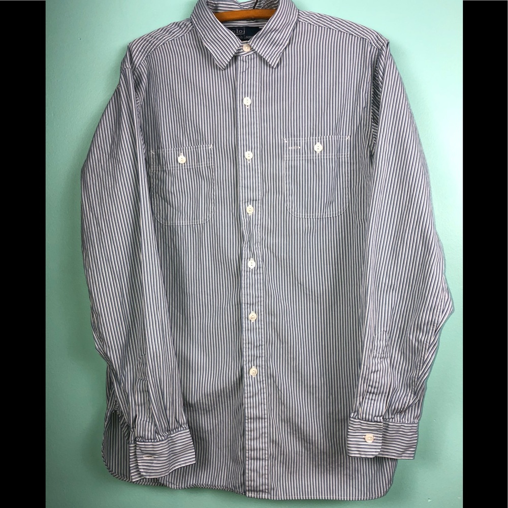 POLO by RALPH LAUREN blue/white striped button down shirt